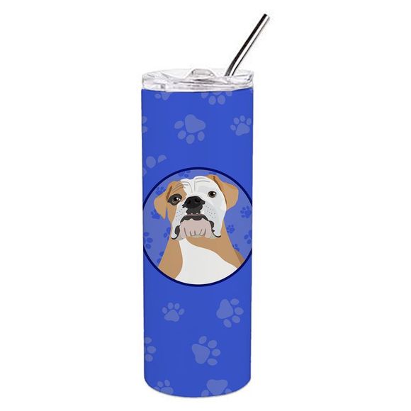 English Bulldog Fawn and White  Stainless Steel 20 oz Skinny Tumbler, Blue - Picture 1 of 4